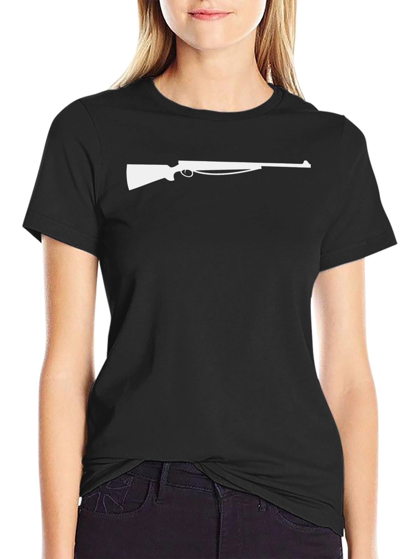 Gun Silhouette Graphic Tee - Black Cotton T-Shirt