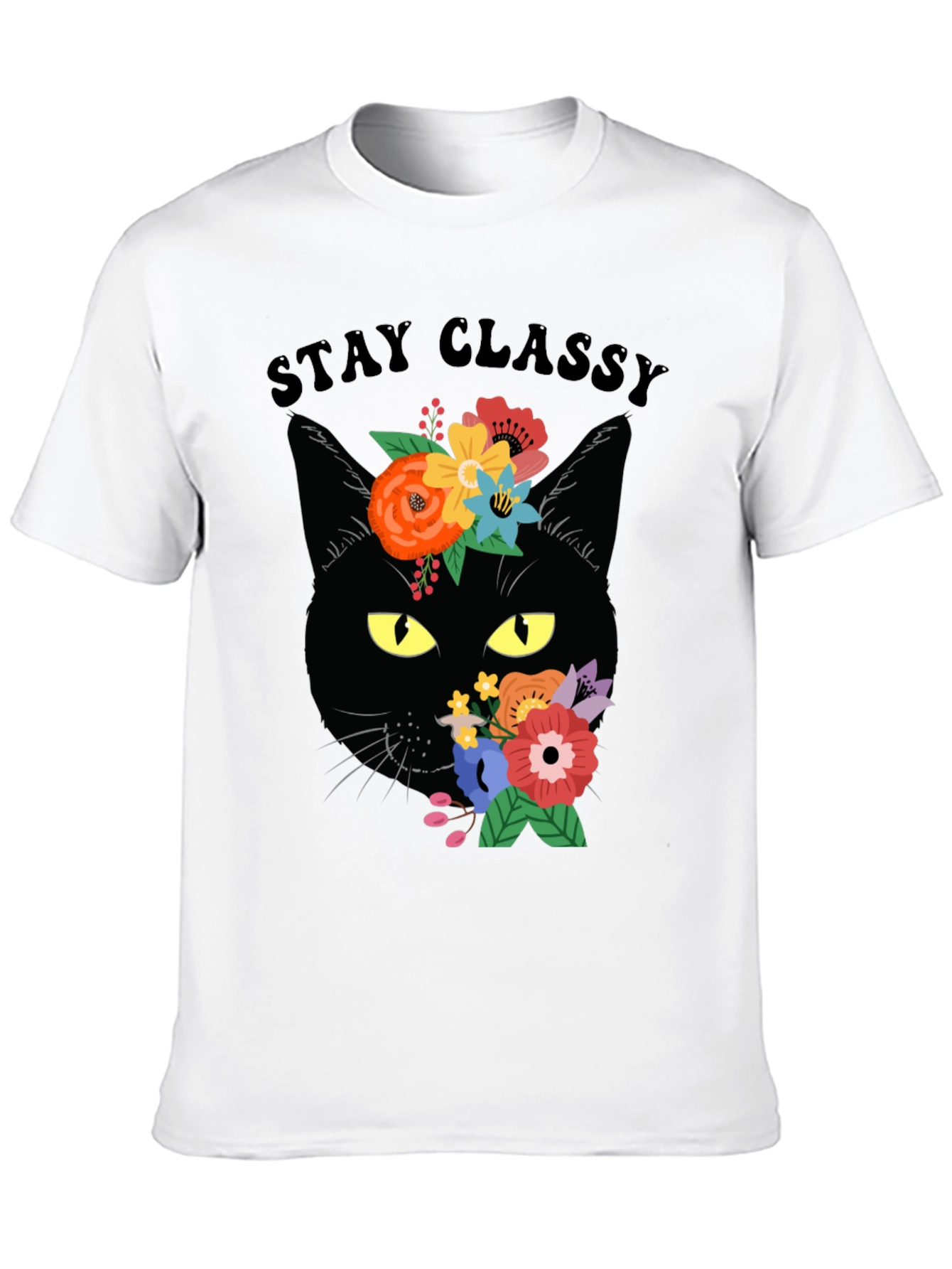 Stay Classy Black Cat Floral T-Shirt