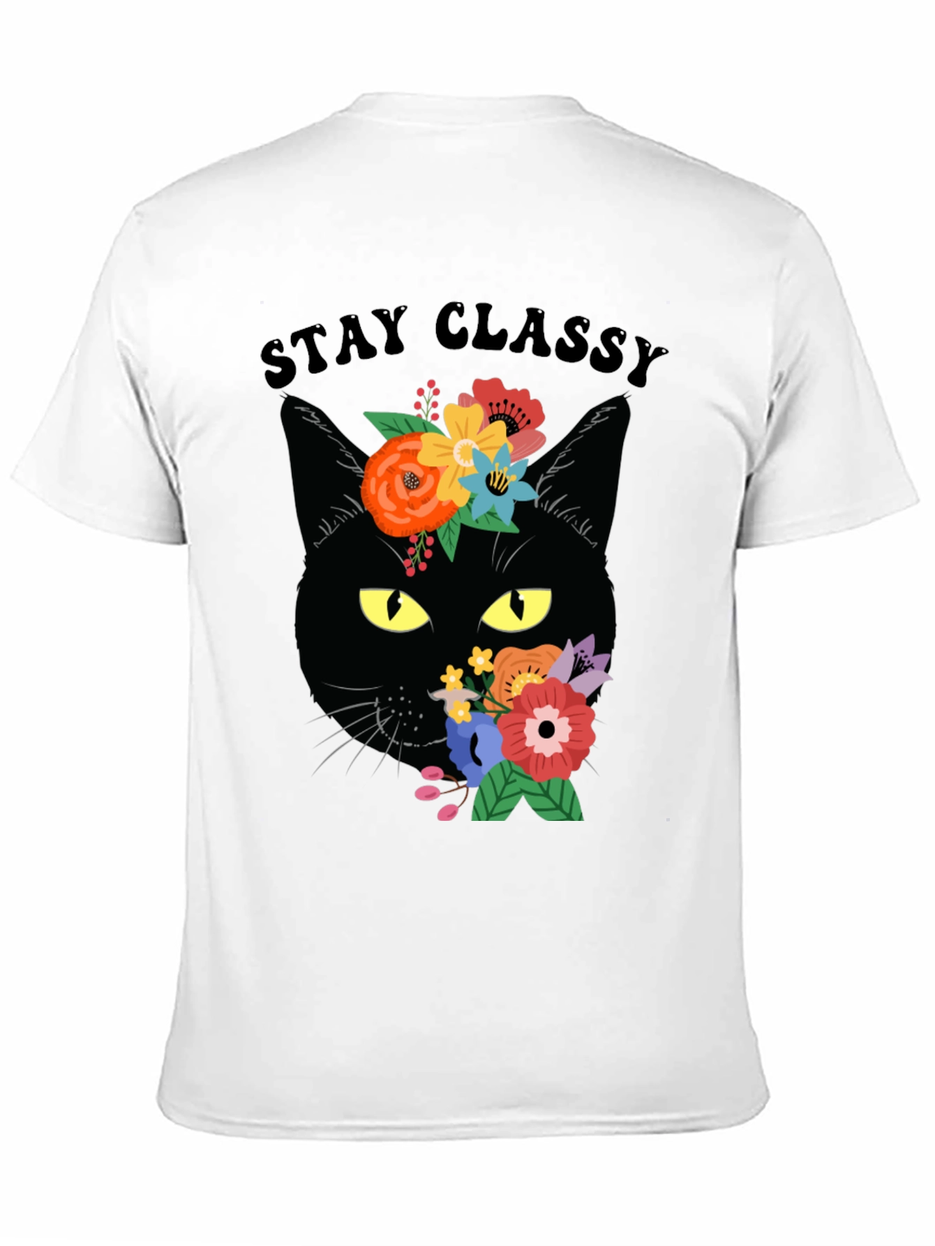 Stay Classy Black Cat Floral T-Shirt