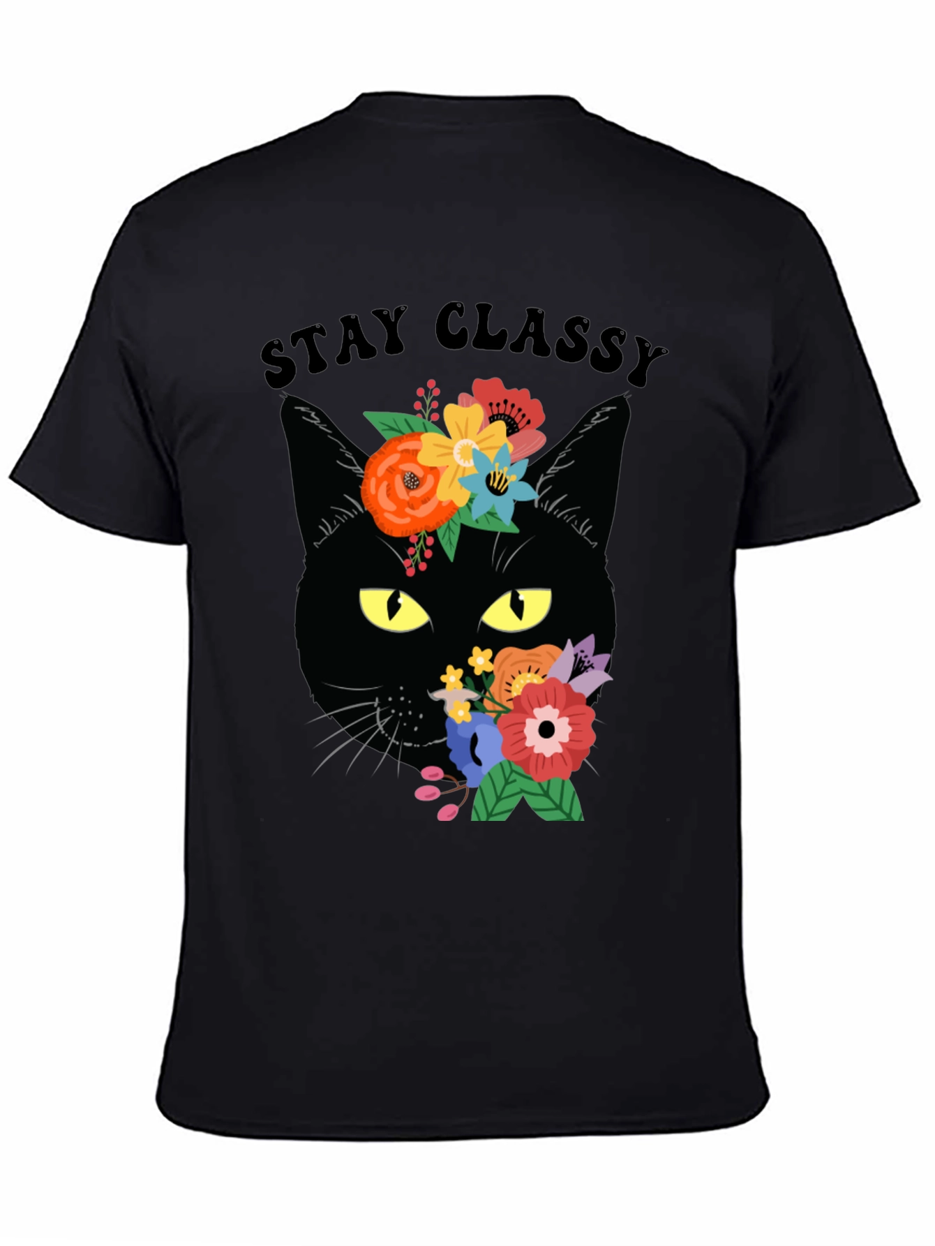 Stay Classy Black Cat Floral T-Shirt