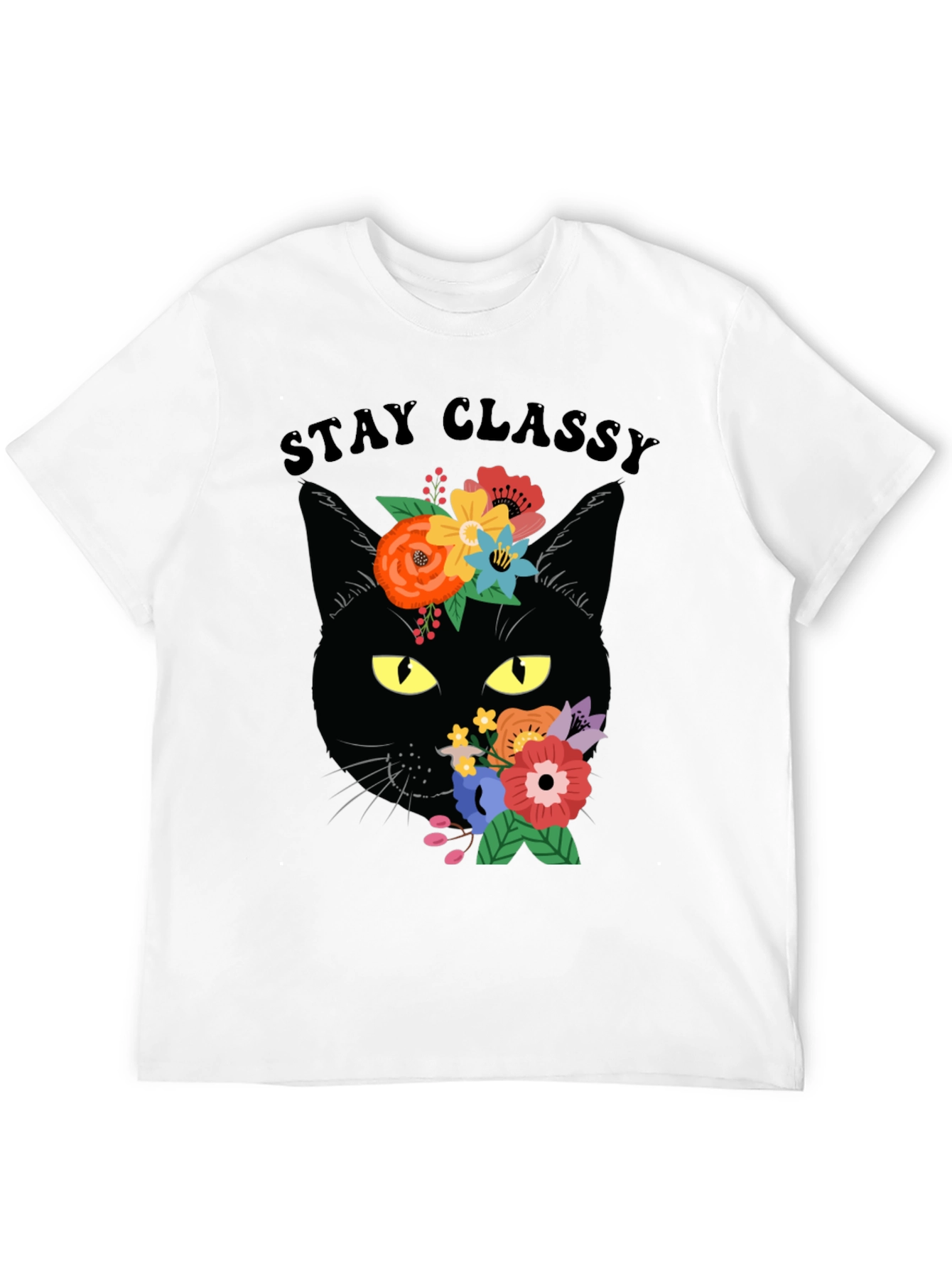 Stay Classy Black Cat Floral T-Shirt