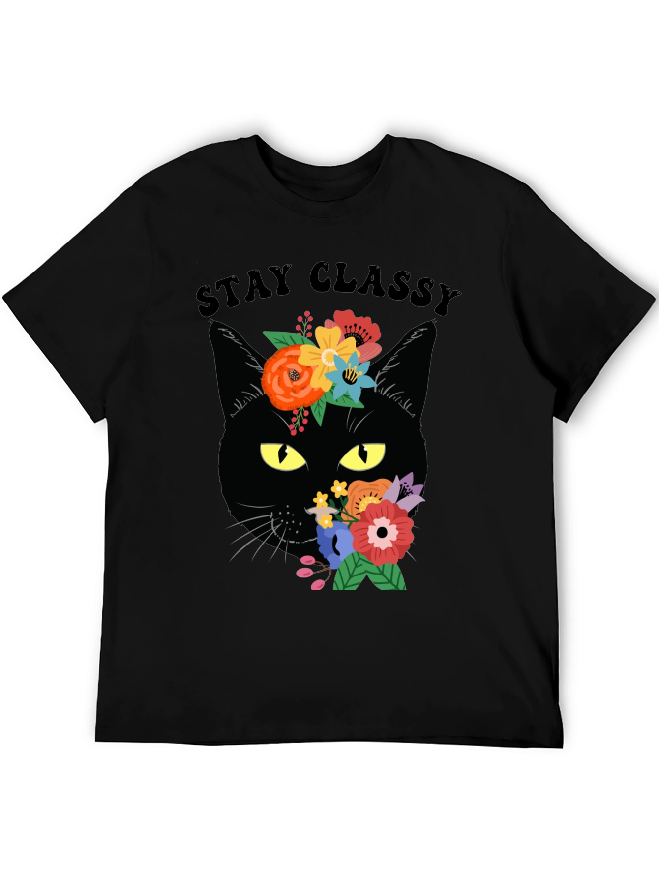 Stay Classy Black Cat Floral T-Shirt