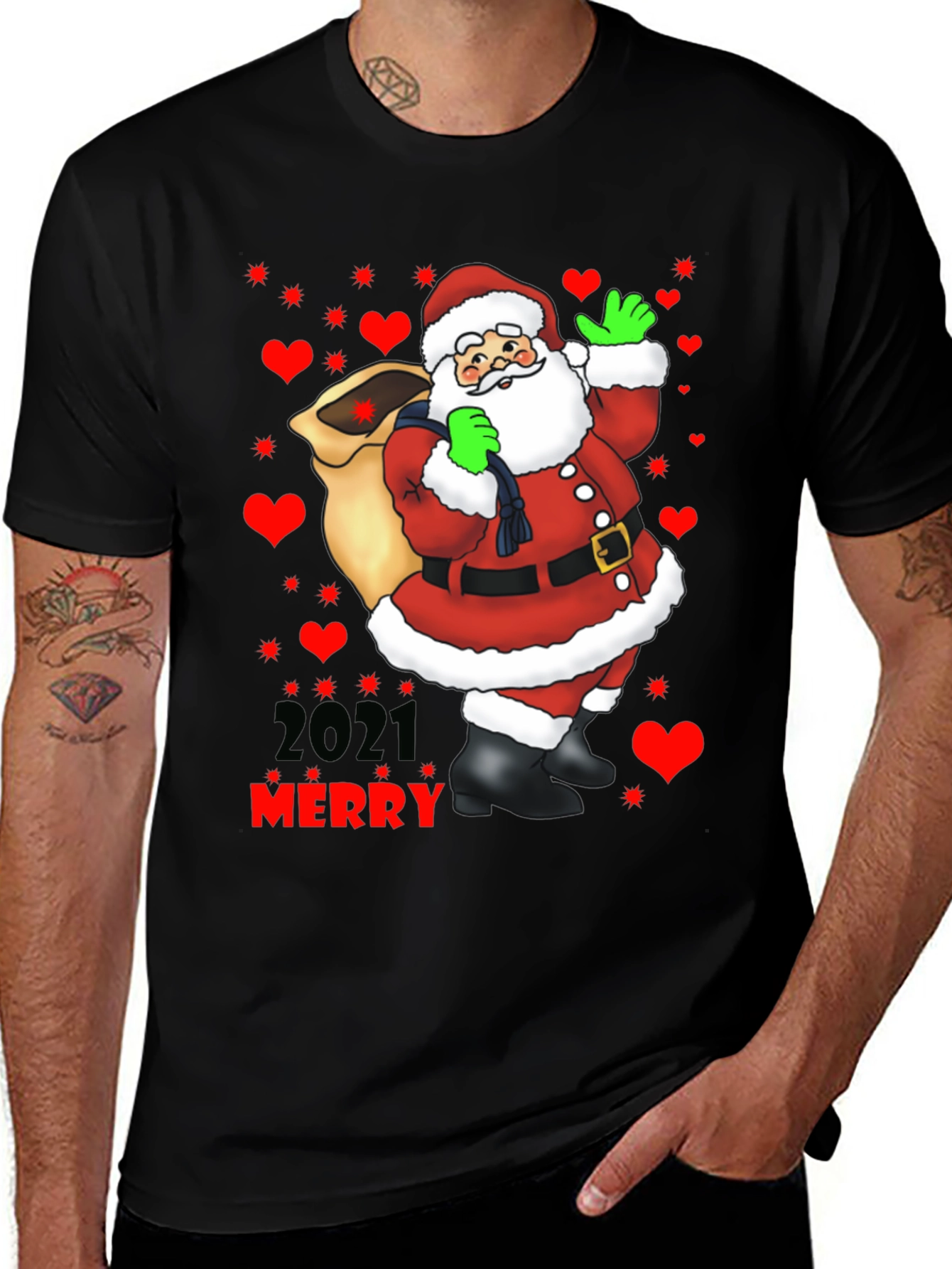 Merry Christmas 2021 Santa Graphic Tee