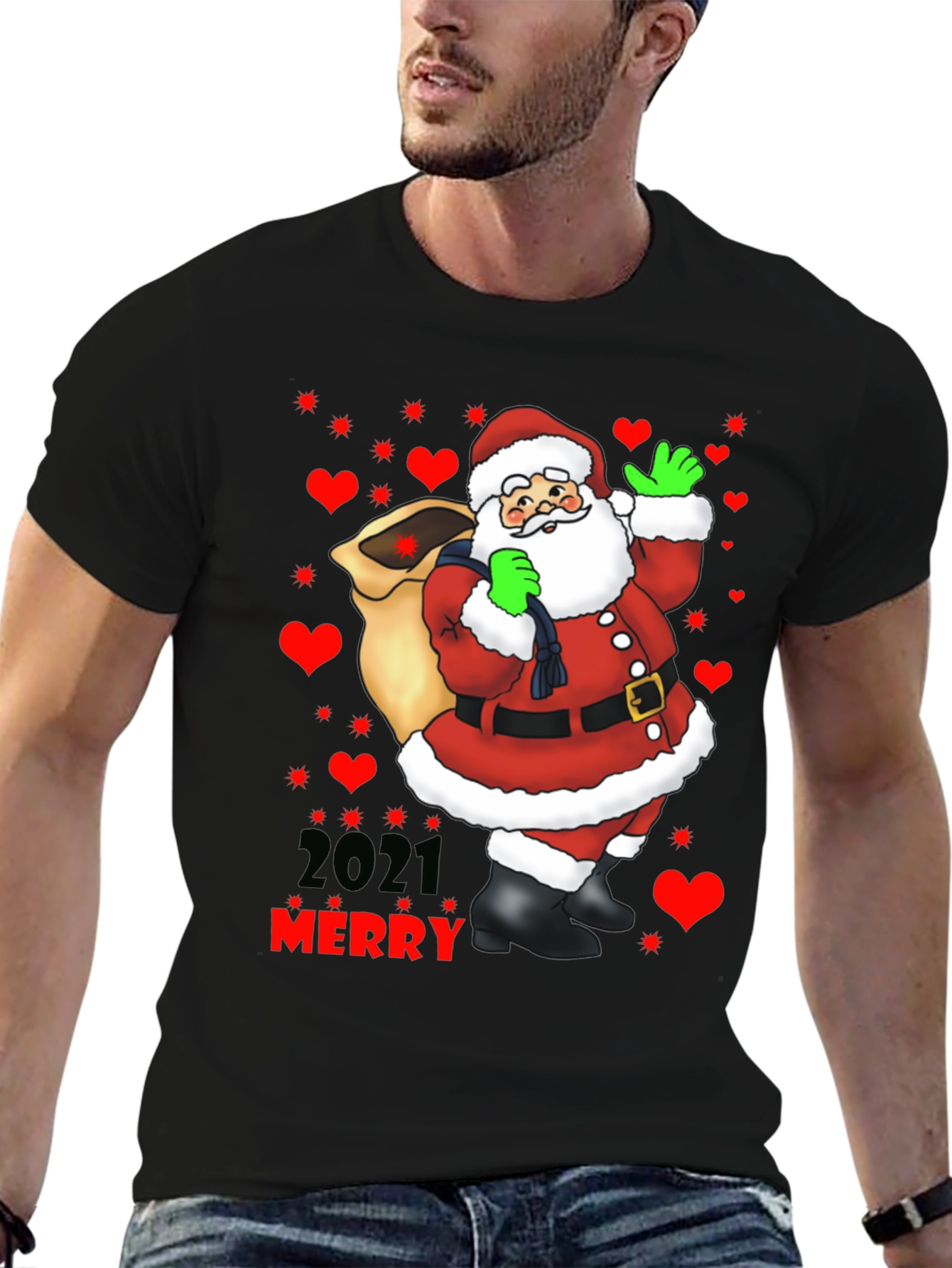 Merry Christmas 2021 Santa Graphic Tee