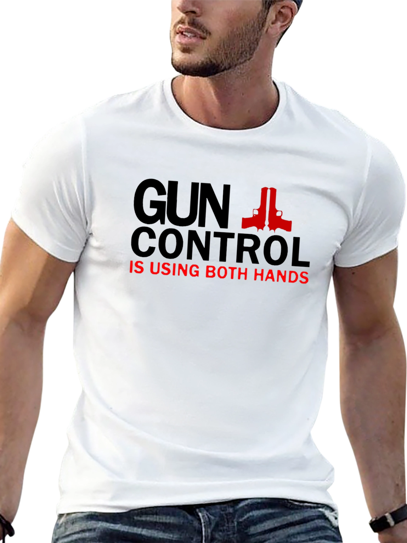 Gun Control T-Shirt - Using Both Hands - Black