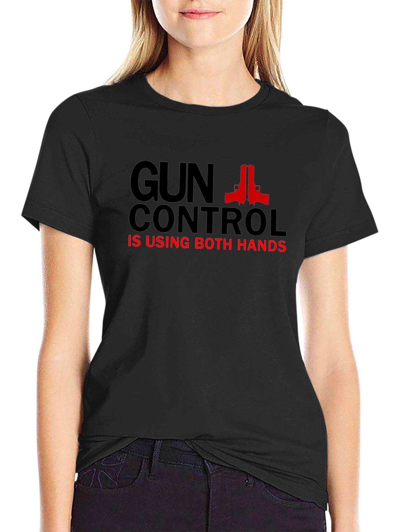 Gun Control T-Shirt - Using Both Hands - Black