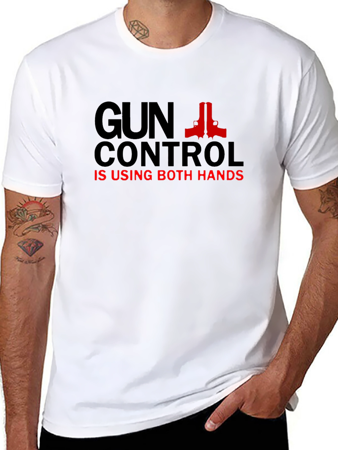 Gun Control T-Shirt - Using Both Hands - Black