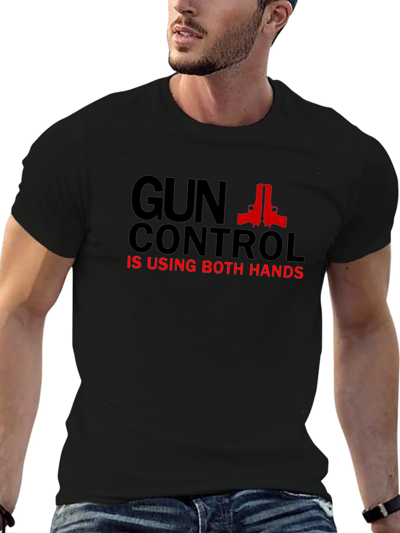 Gun Control T-Shirt - Using Both Hands - Black