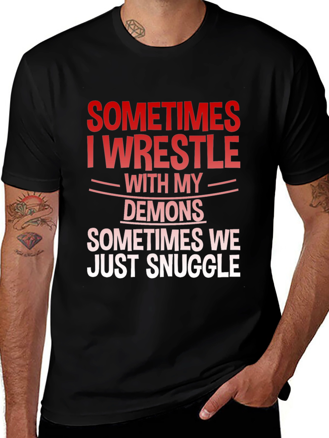 Wrestle Demons Graphic Tee - Snuggle Humor T-Shirt