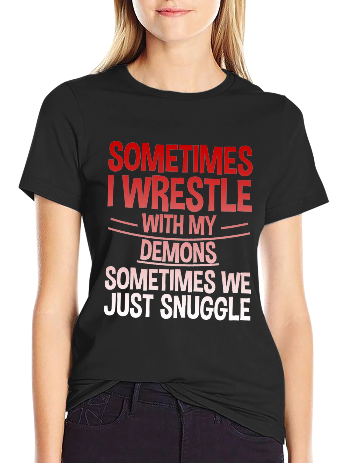 Wrestle Demons Graphic Tee - Snuggle Humor T-Shirt