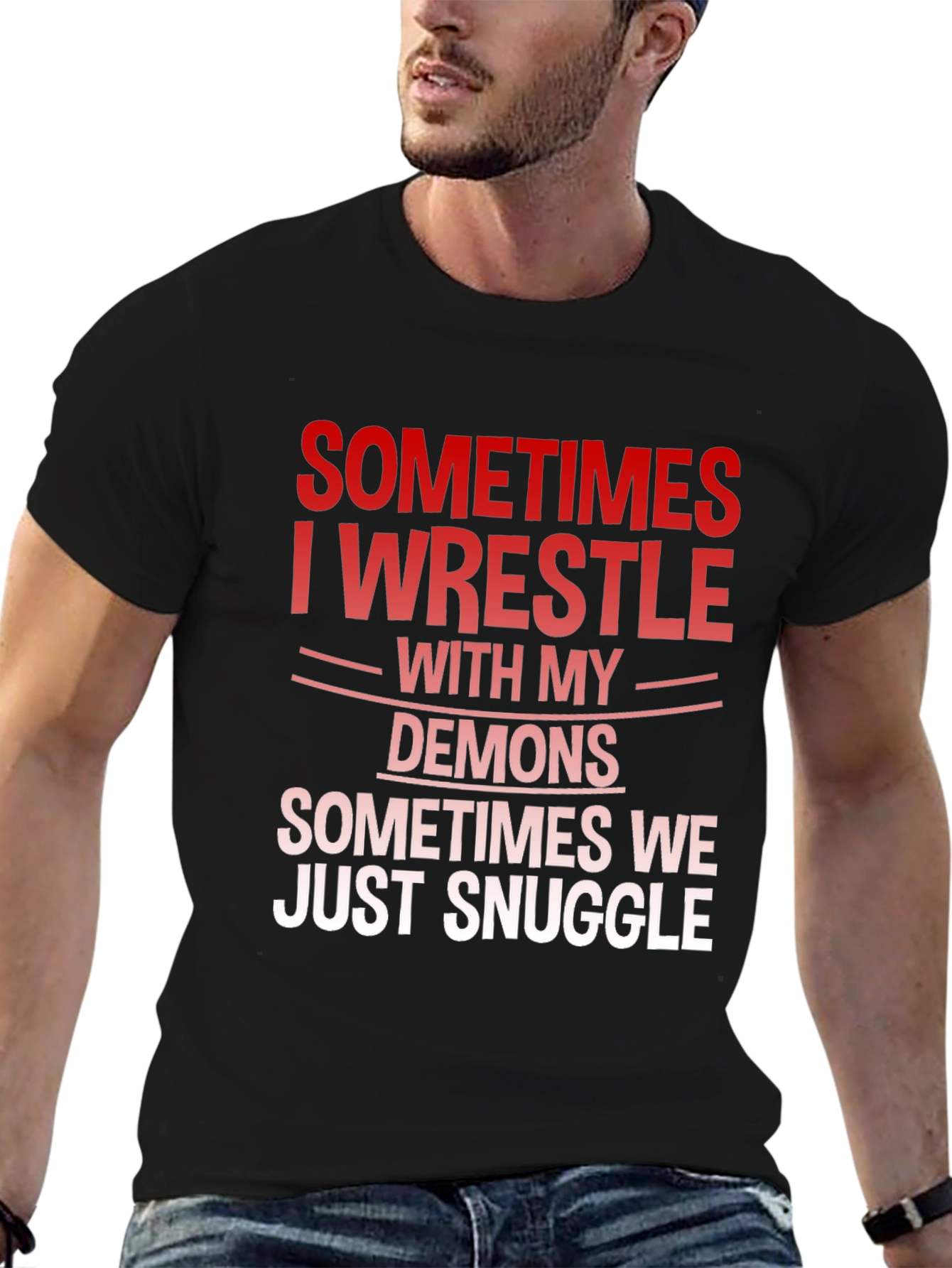 Wrestle Demons Graphic Tee - Snuggle Humor T-Shirt