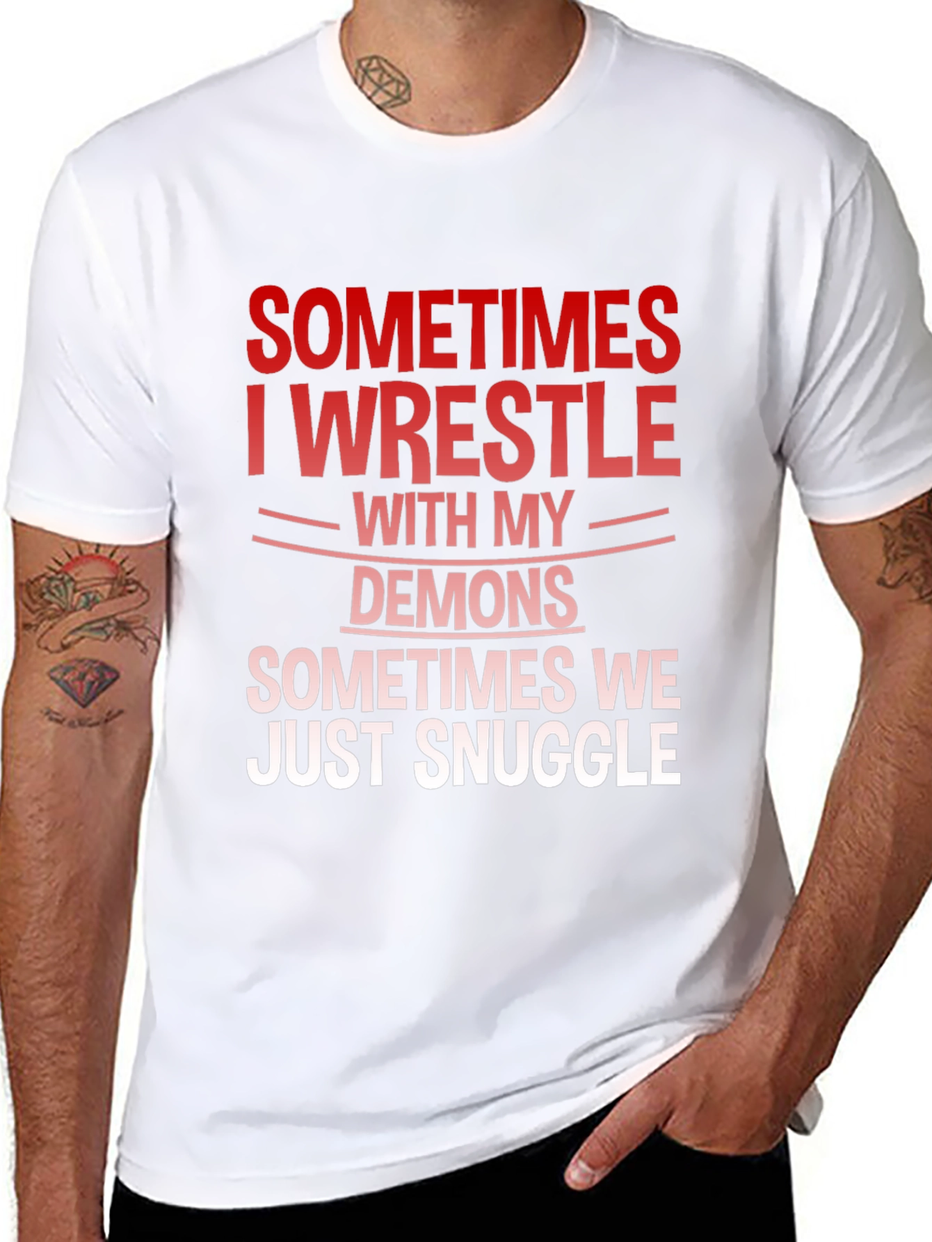 Wrestle Demons Graphic Tee - Snuggle Humor T-Shirt