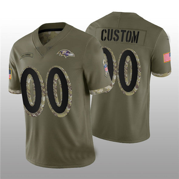 Custom1 Baltimore Ravens ACTIVE PLAYER 2022 Olive Salute To Service Limited Stitched Jerseys Football Jerseys