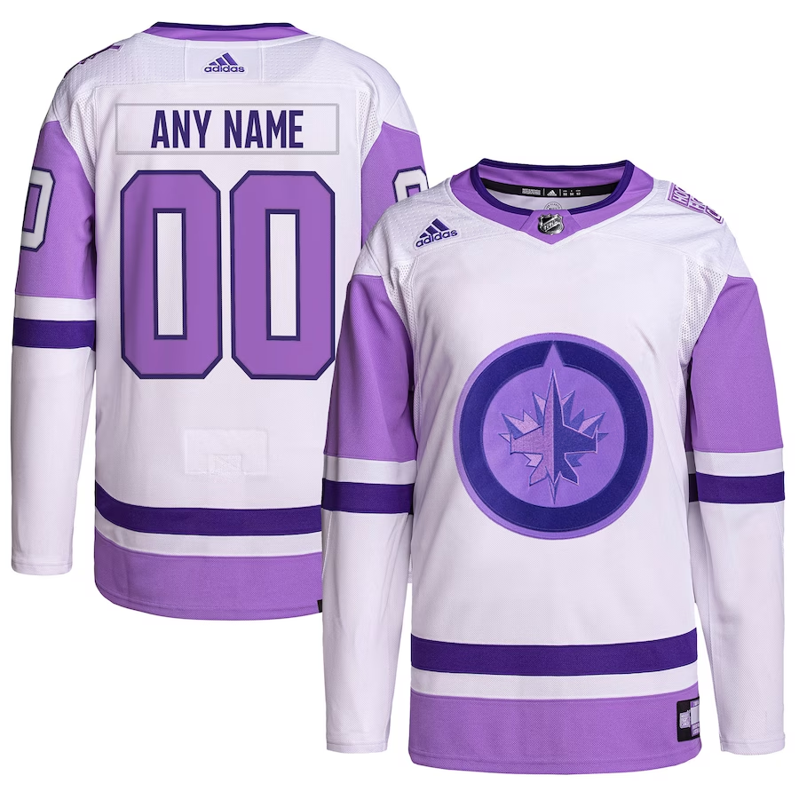 Men's Winnipeg Jets White/Purple Hockey Fights Cancer Primegreen Authentic Custom Jerseys