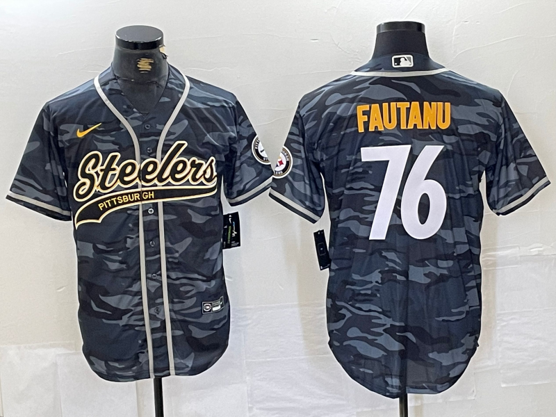 Men's Pittsburgh Steelers Troy Fautanu #76 Grey Camouflage Game Jerseys