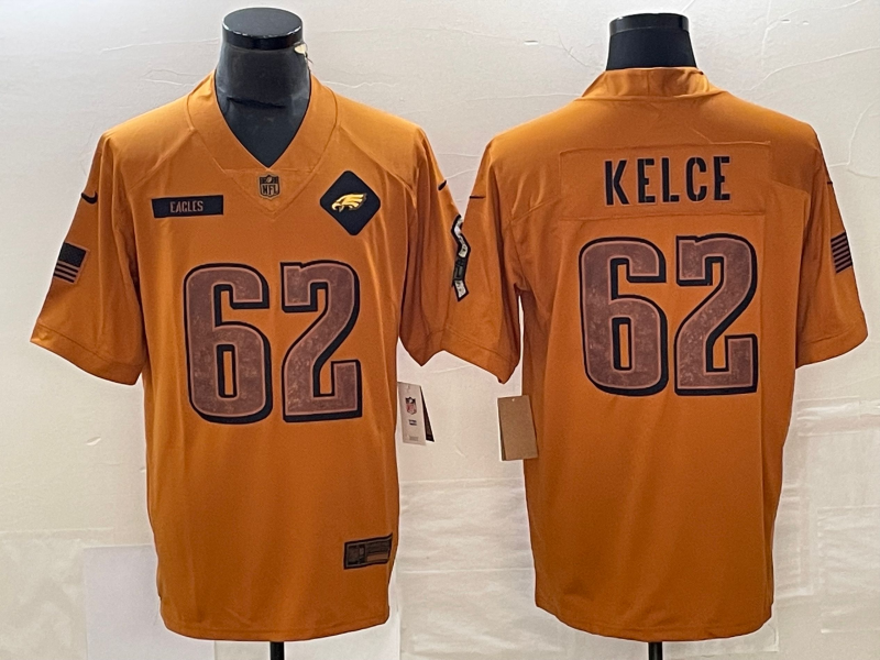 Men's Philadelphia Eagles Jason Kelce #62 Brown 2023 Salute To Service Retired Player Limited Jerseys