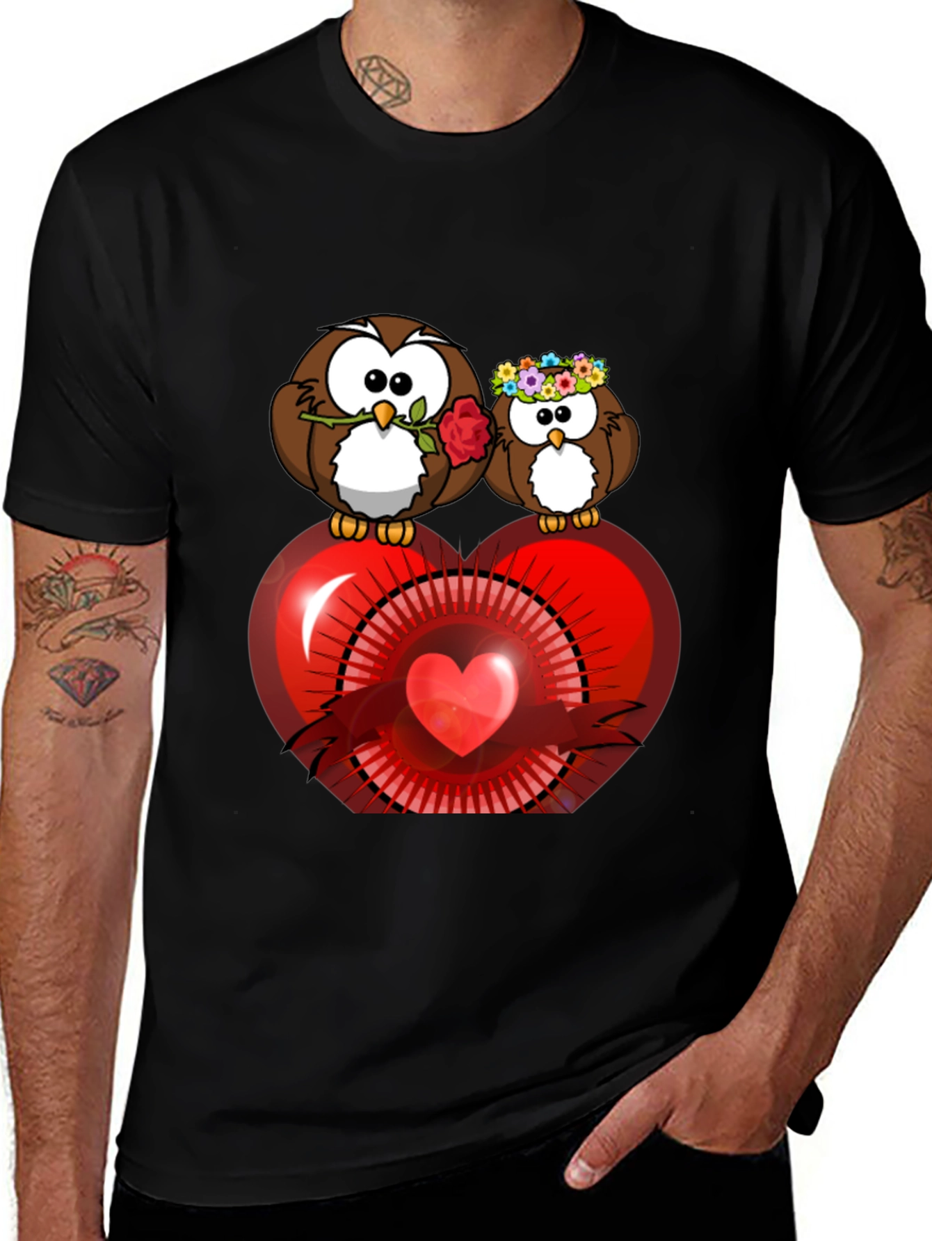 Owl Love Heart Graphic T-Shirt
