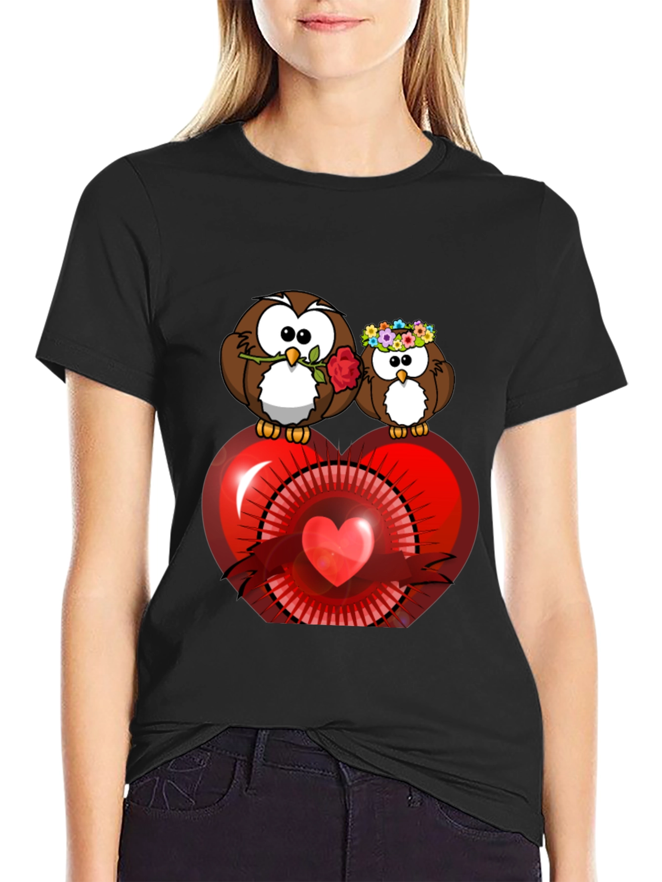 Owl Love Heart Graphic T-Shirt