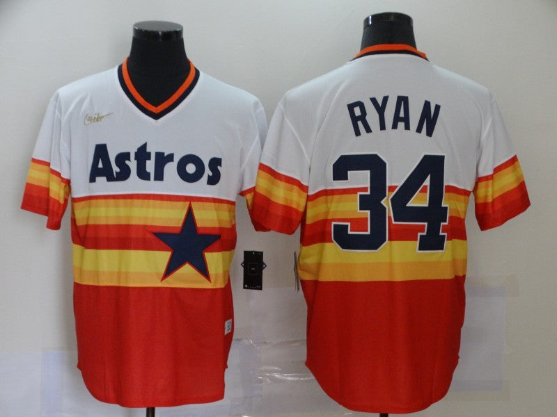 Men's Houston Astros Nolan Ryan #34 White/Orange Replica Baseball Jerseys