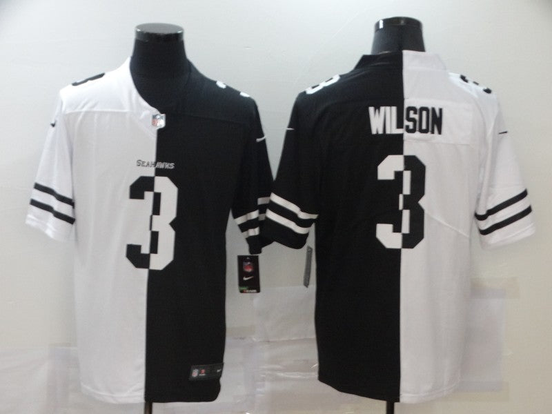 Men's Seattle Seahawks Russell Wilson #3 Black/White Game Jerseys