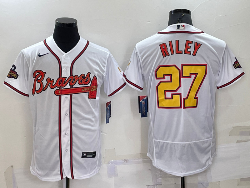 Men's Atlanta Braves Austin Riley #27 White Champion Edition Stitched Jerseys