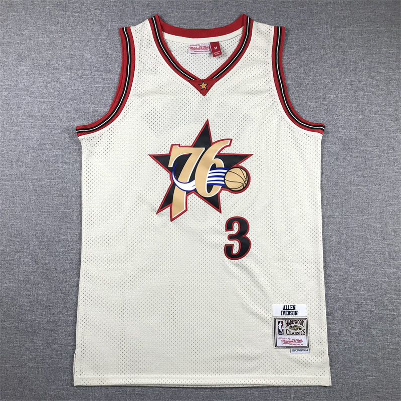 Men's Philadelphia 76ers Allen Iverson #3 Cream Chainstitch Swingman Jerseys