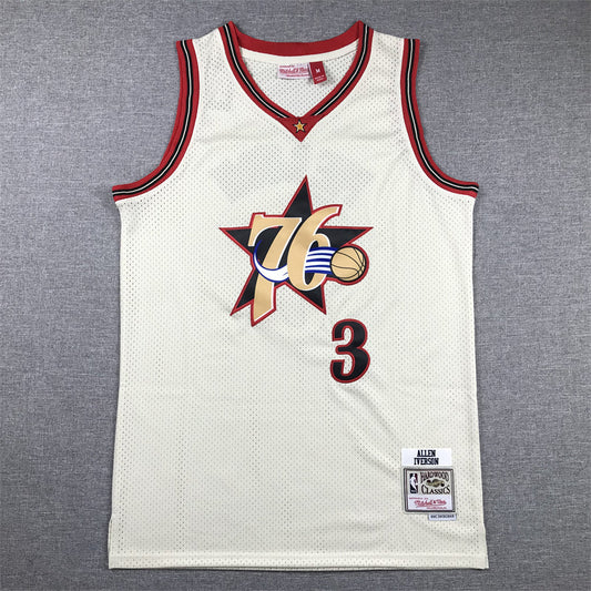 Men's Philadelphia 76ers Allen Iverson #3 Cream Chainstitch Swingman Jerseys