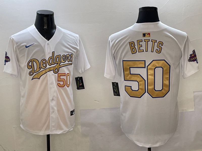 Men's Los Angeles Dodgers Mookie Betts #50 White 2025 Gold Collection Limited Jerseys