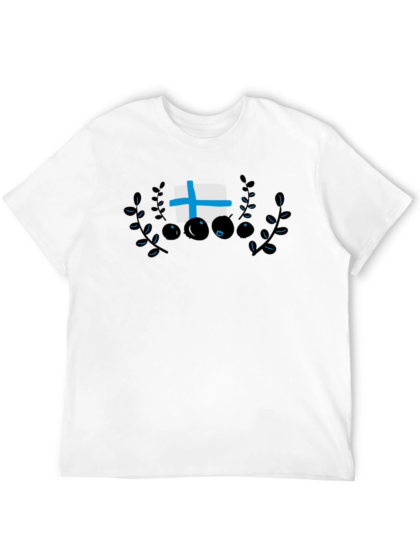 Finland Flag & Berry Design Black T-Shirt