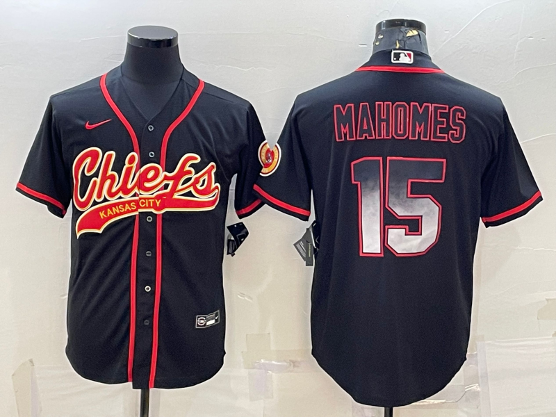 Men's Kansas City Chiefs Patrick Mahomes #15 Black Game Player Jerseys Joint Edition