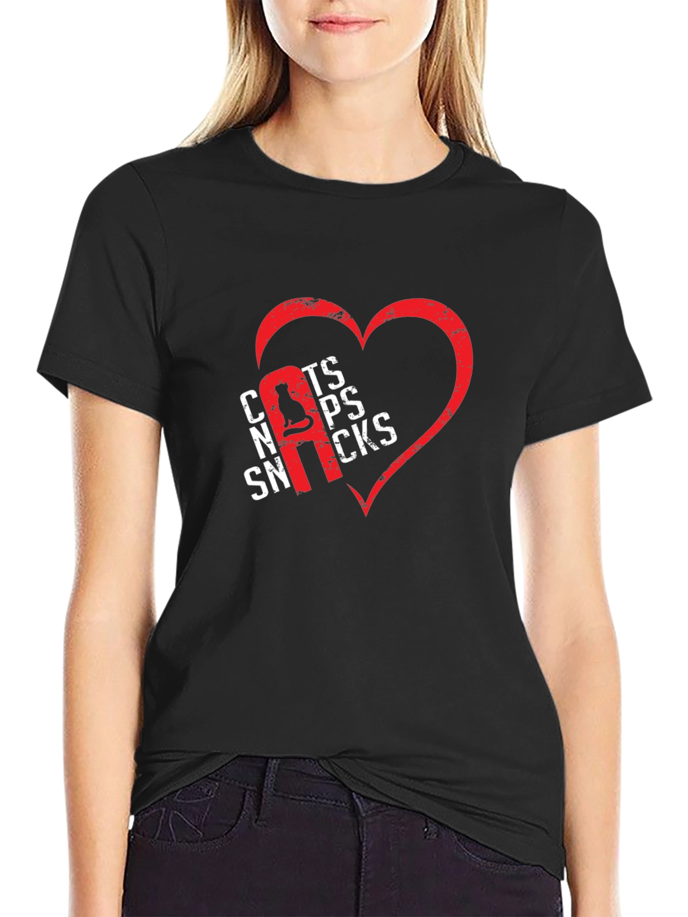 Cats Naps Snacks Graphic T-Shirt - Heart Design
