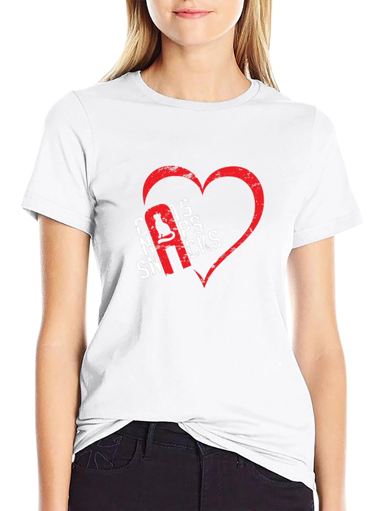 Cats Naps Snacks Graphic T-Shirt - Heart Design