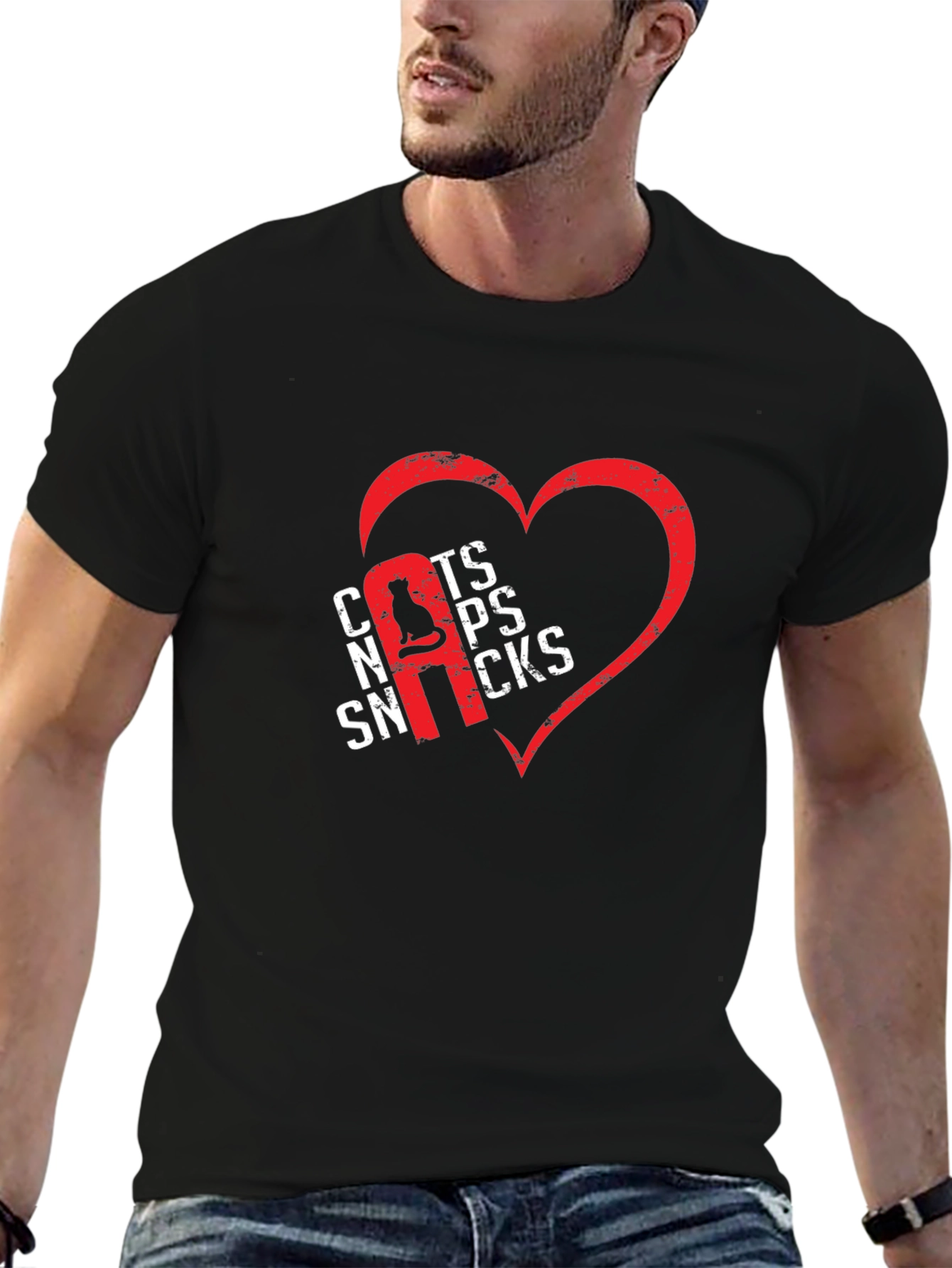 Cats Naps Snacks Graphic T-Shirt - Heart Design