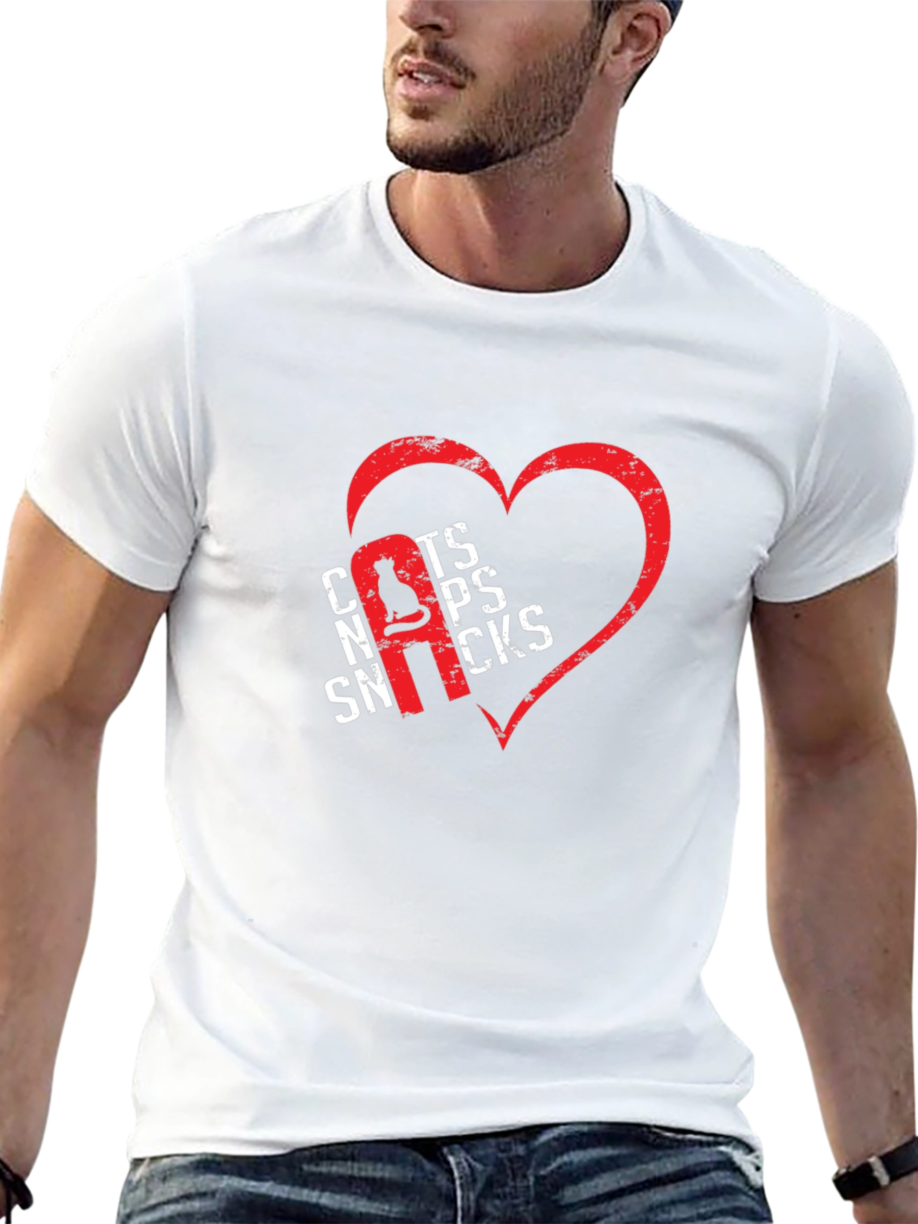 Cats Naps Snacks Graphic T-Shirt - Heart Design