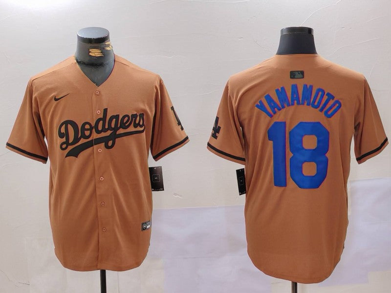 Men's Los Angeles Dodgers Yoshinobu Yamamoto #18 Brown Game Player Jerseys
