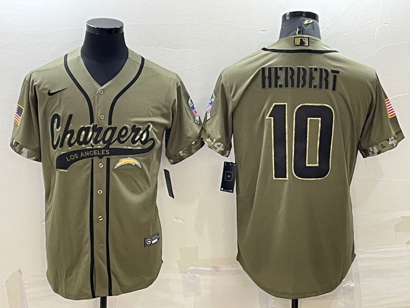 Men's Los Angeles Chargers Justin Herbert #10 Olive 2022 Salute To Service Limited Jerseys Joint Edition