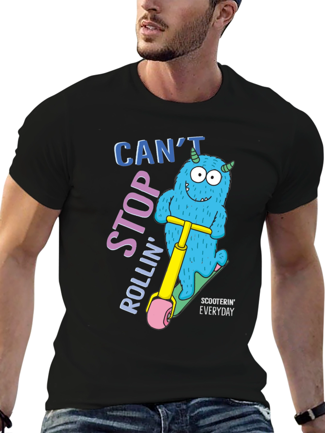 Cartoon Monster Scooter T-Shirt - Cant Stop Rollin