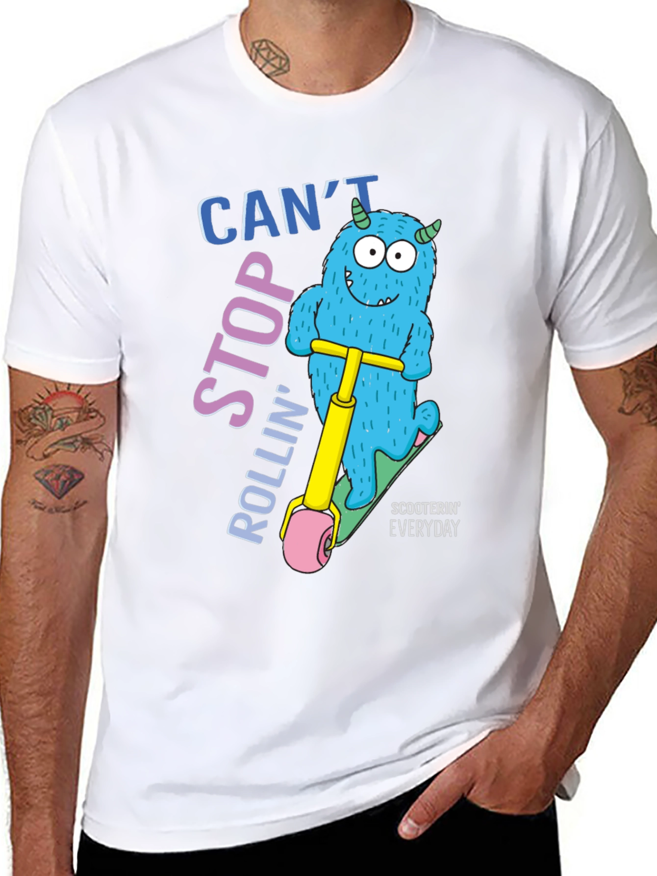 Cartoon Monster Scooter T-Shirt - Cant Stop Rollin