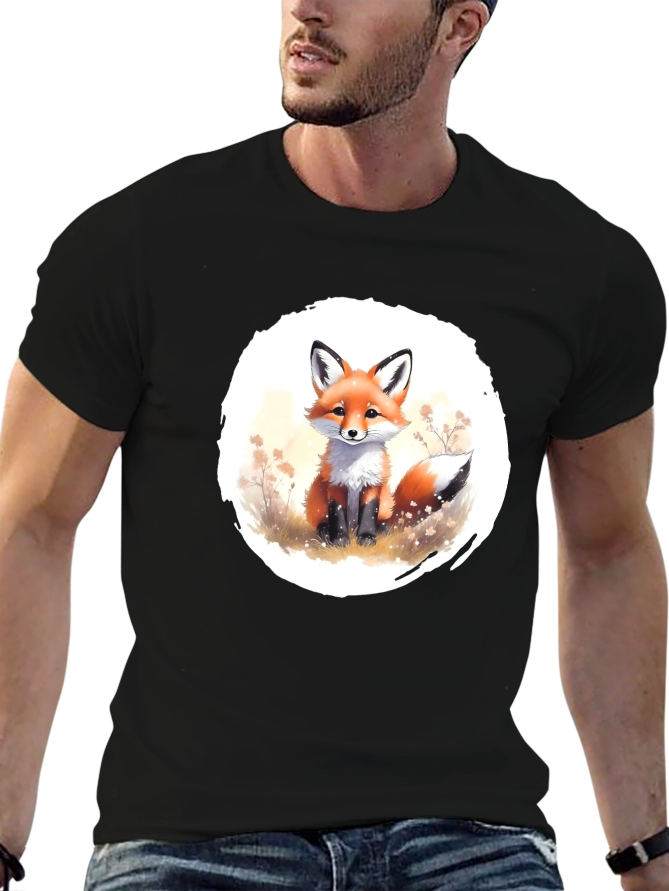 Fox Graphic Tee - Soft Black Cotton Blend