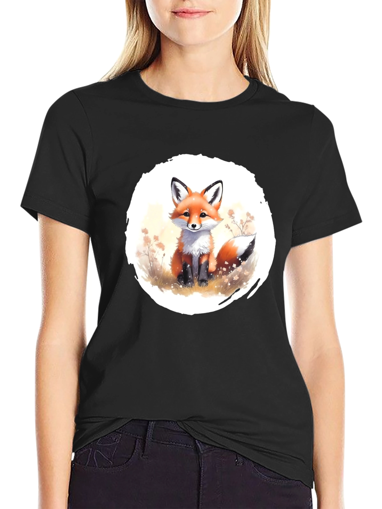 Fox Graphic Tee - Soft Black Cotton Blend