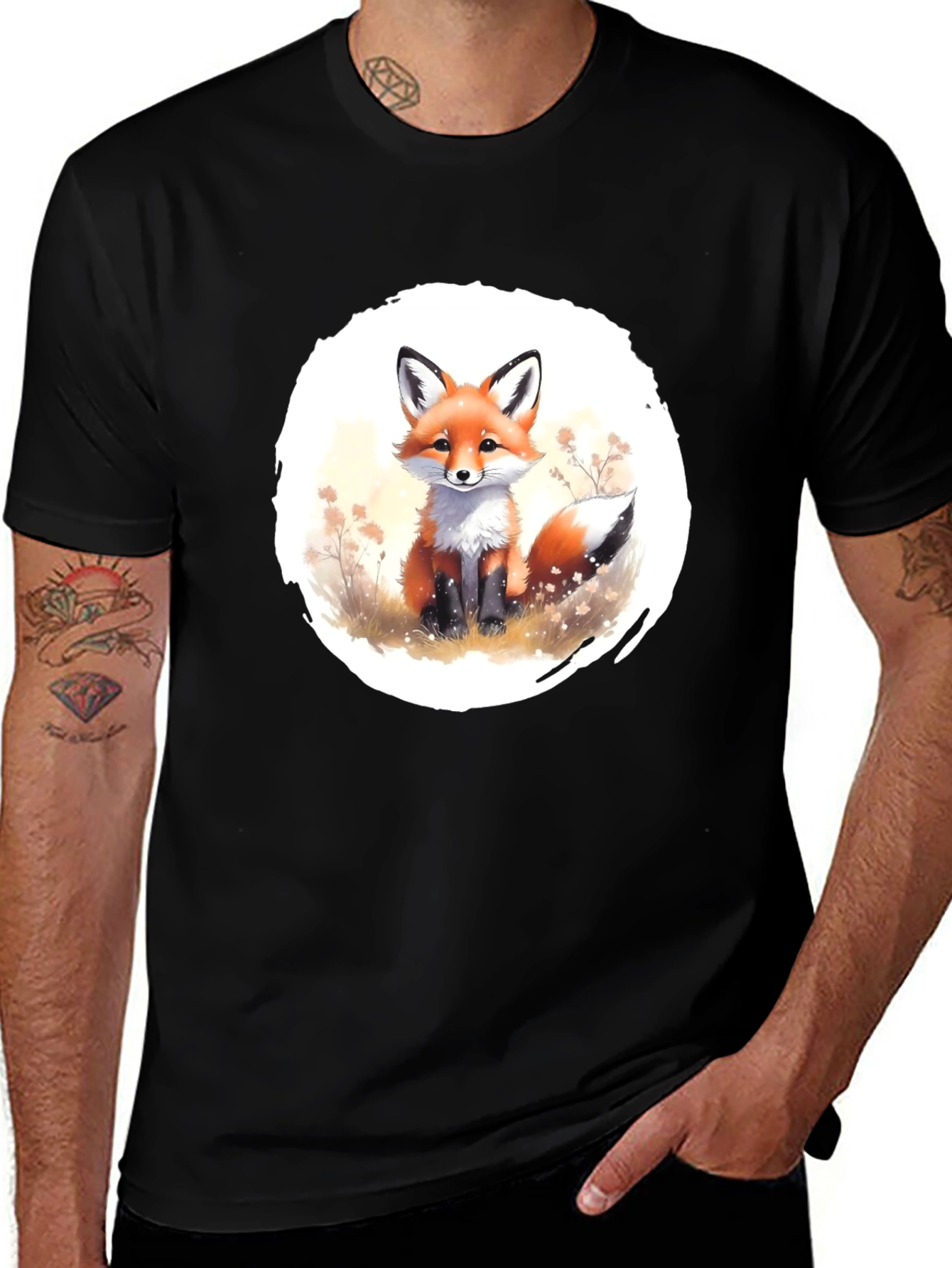 Fox Graphic Tee - Soft Black Cotton Blend