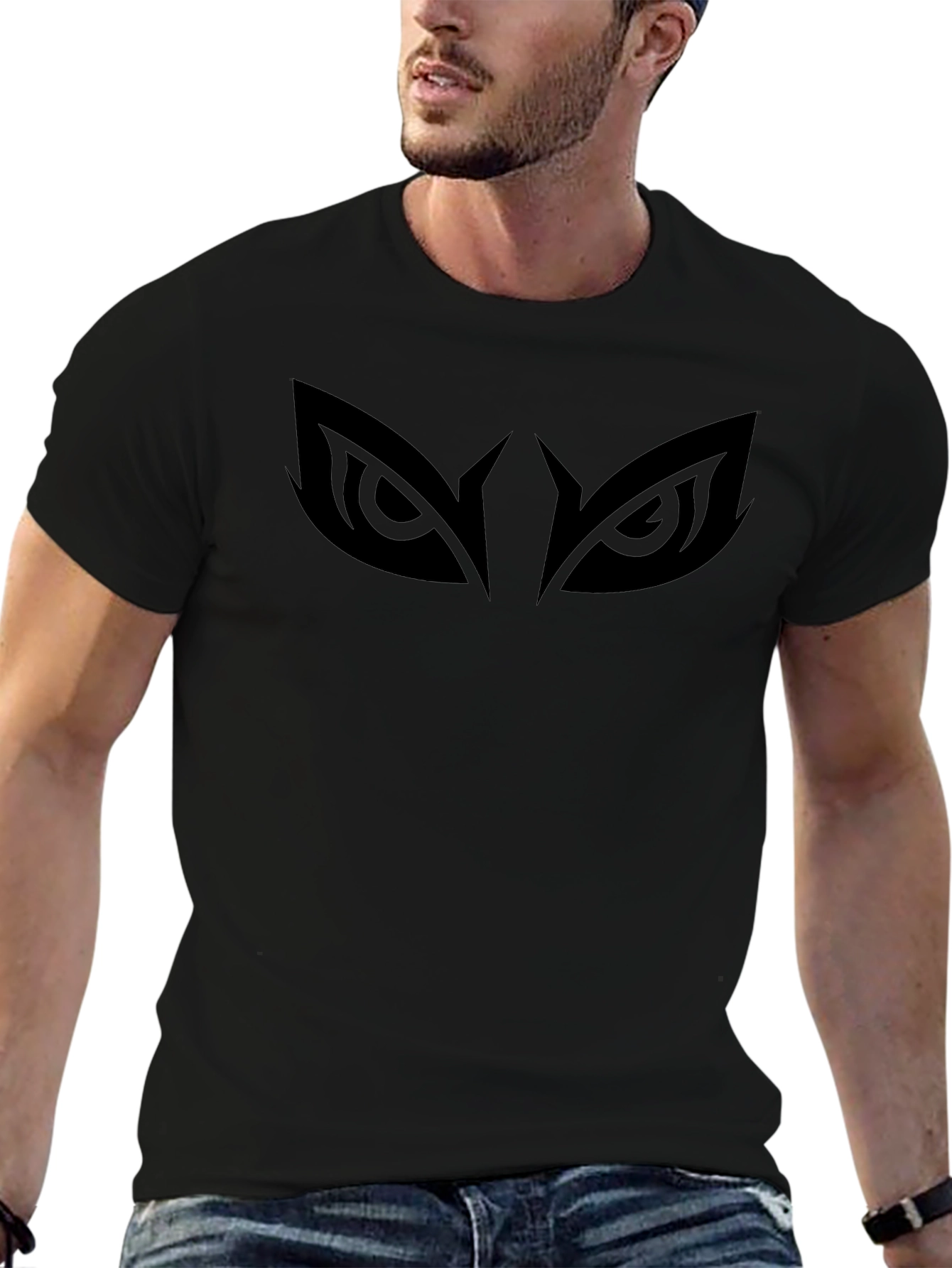 Mens Black Graphic Tee - Owl Eyes Design