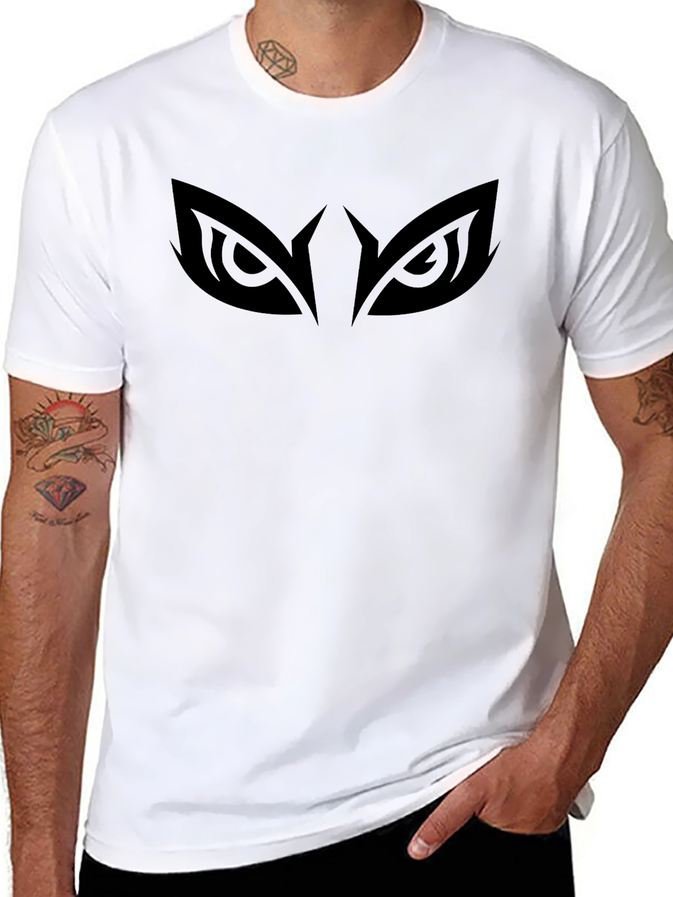 Mens Black Graphic Tee - Owl Eyes Design
