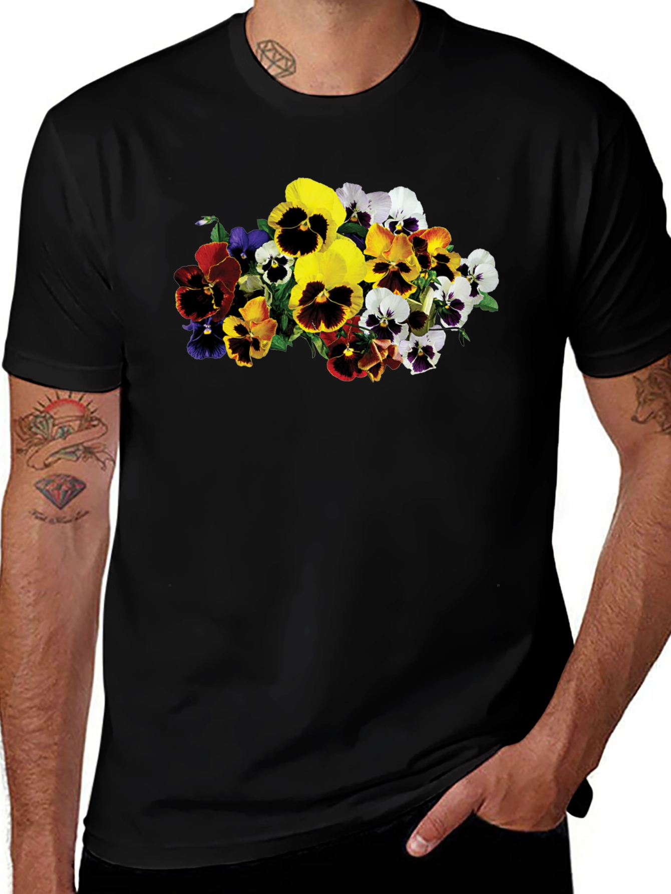 Floral Pansies Graphic Tee - Stylish Unisex T-Shirt
