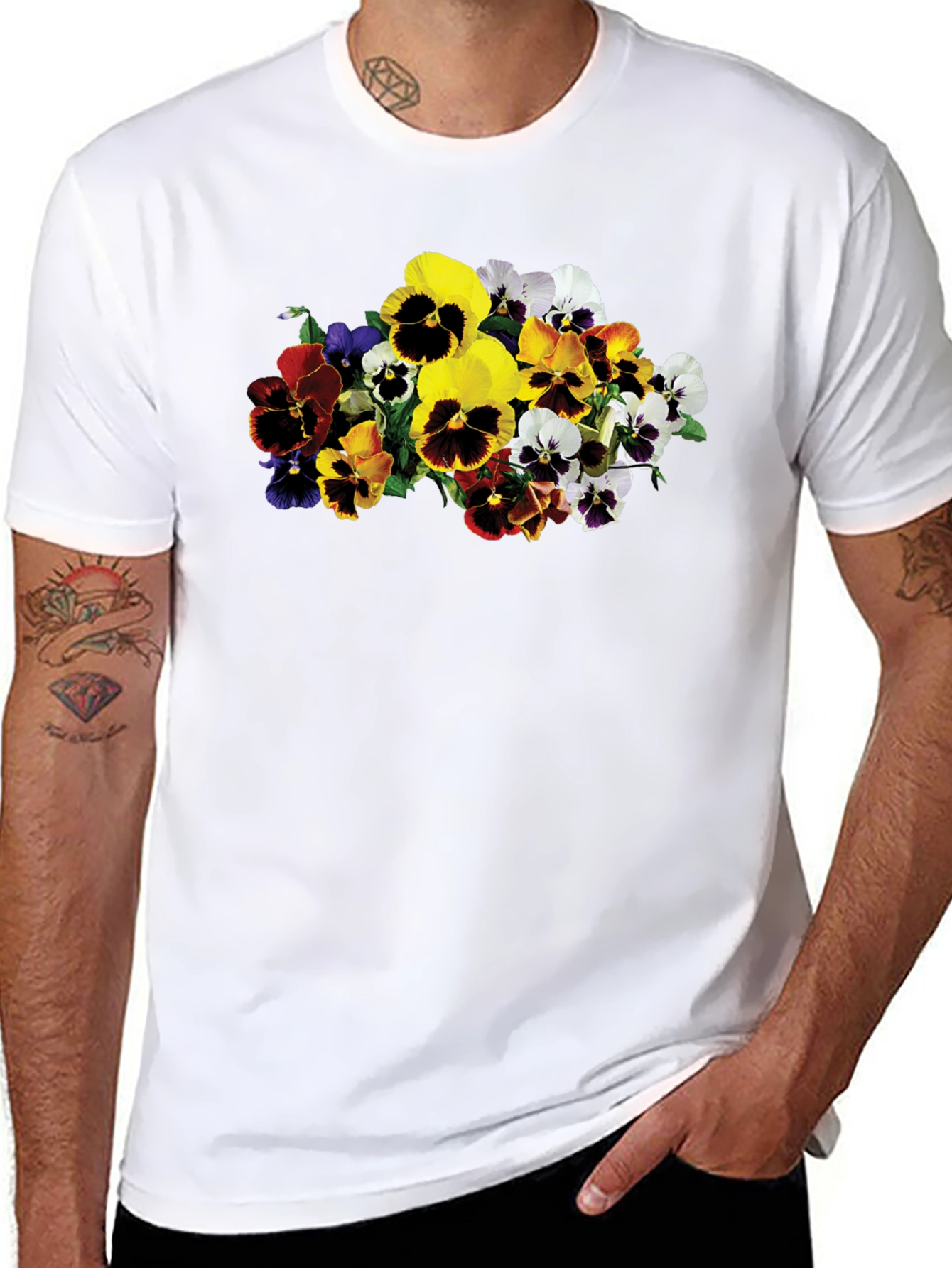 Floral Pansies Graphic Tee - Stylish Unisex T-Shirt