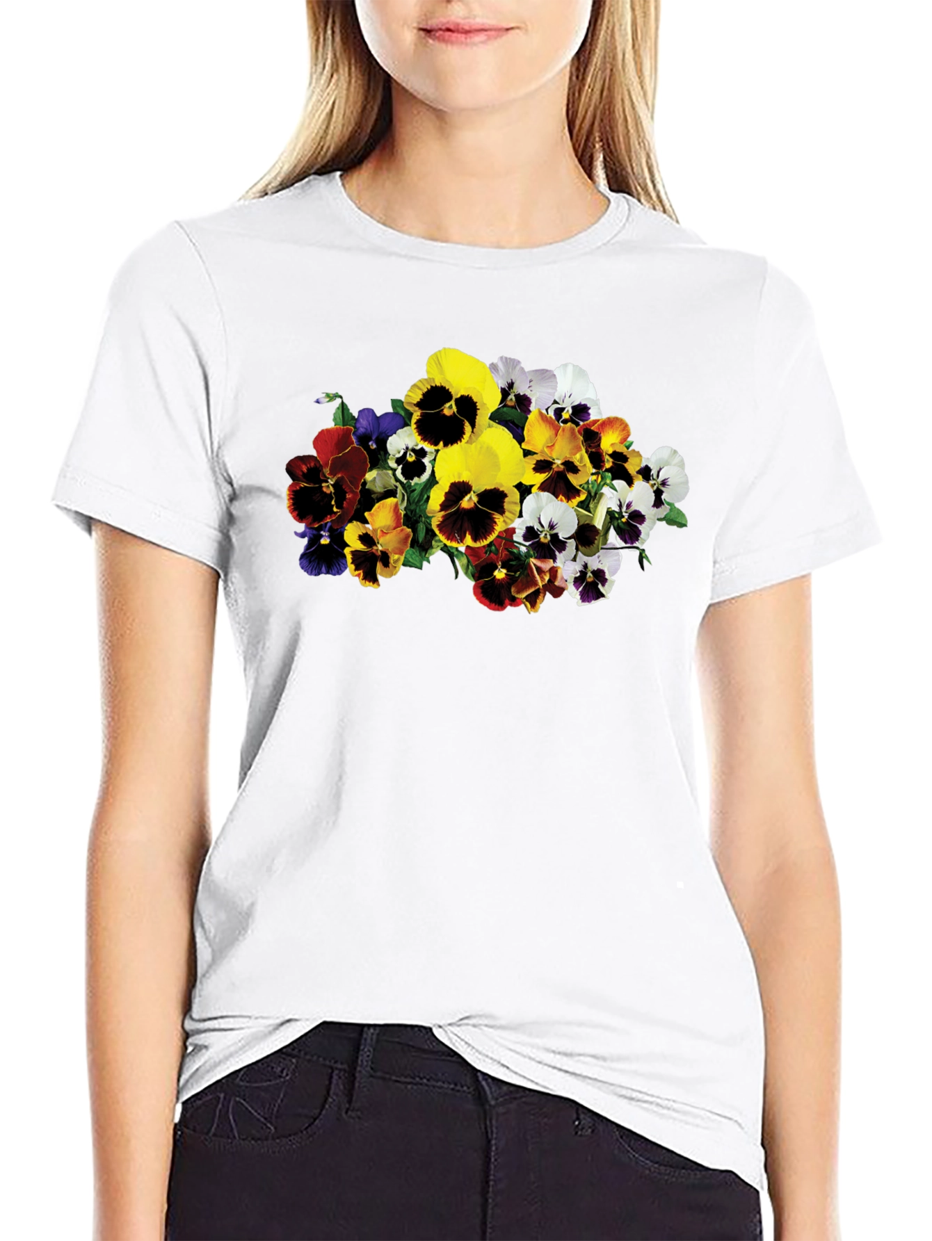 Floral Pansies Graphic Tee - Stylish Unisex T-Shirt