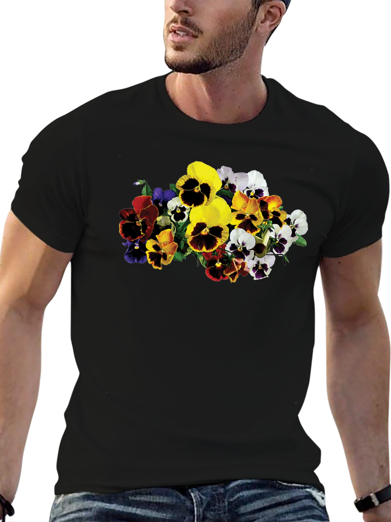 Floral Pansies Graphic Tee - Stylish Unisex T-Shirt