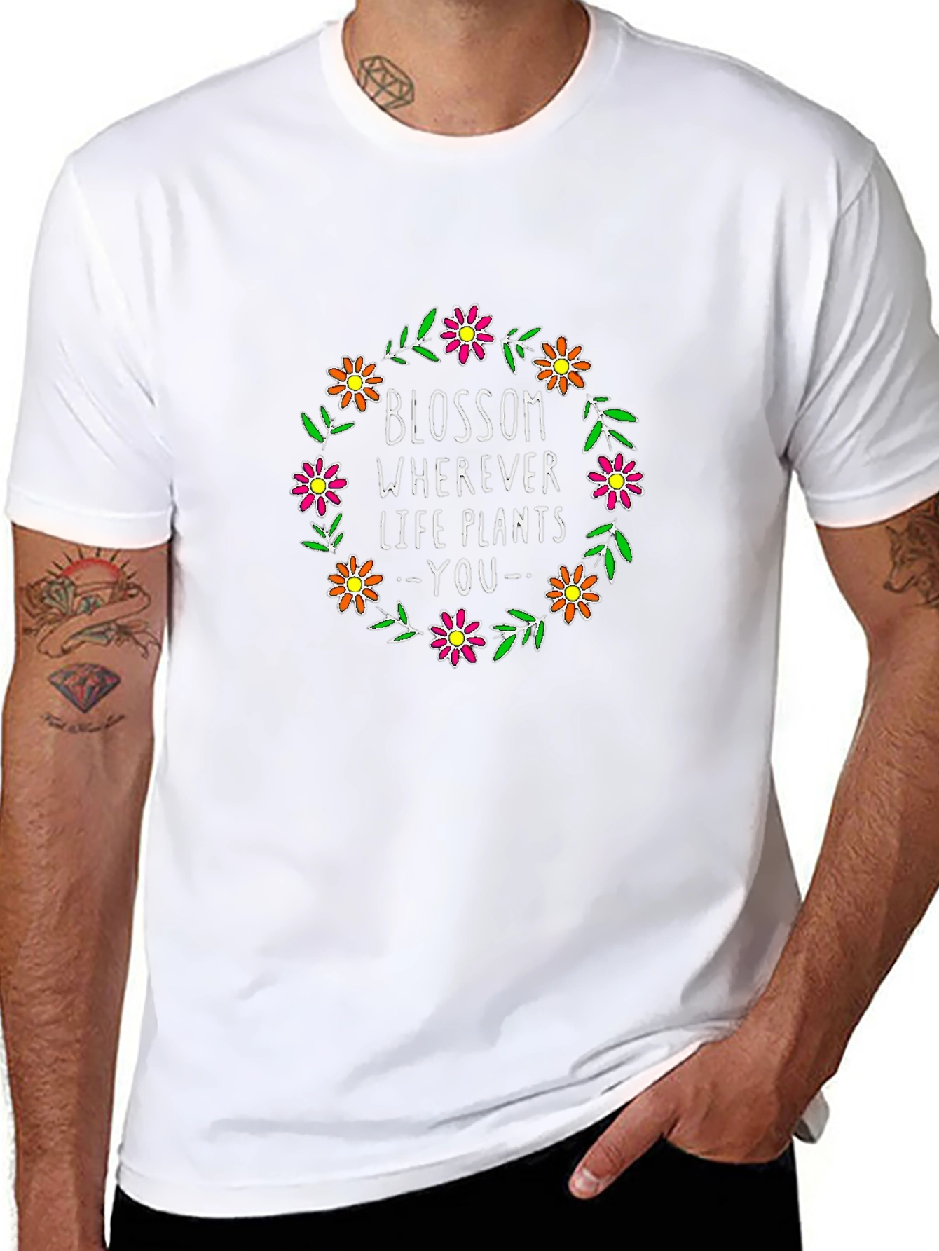 Floral Wreath Blossom Wherever Life Plants You T-Shirt