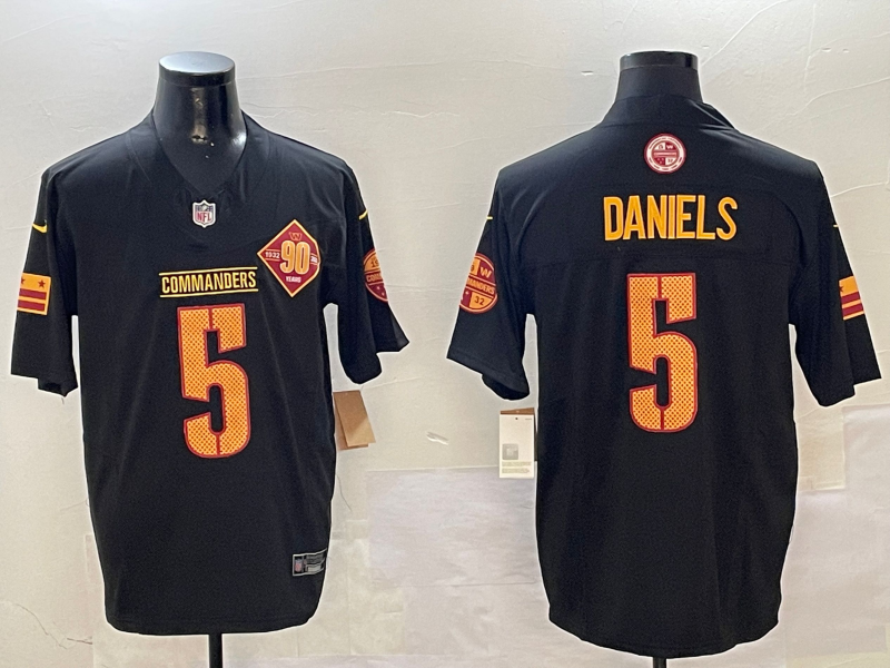 Men's Washington Commanders Jayden Daniels #5 Carbon Black Fashion Jerseys