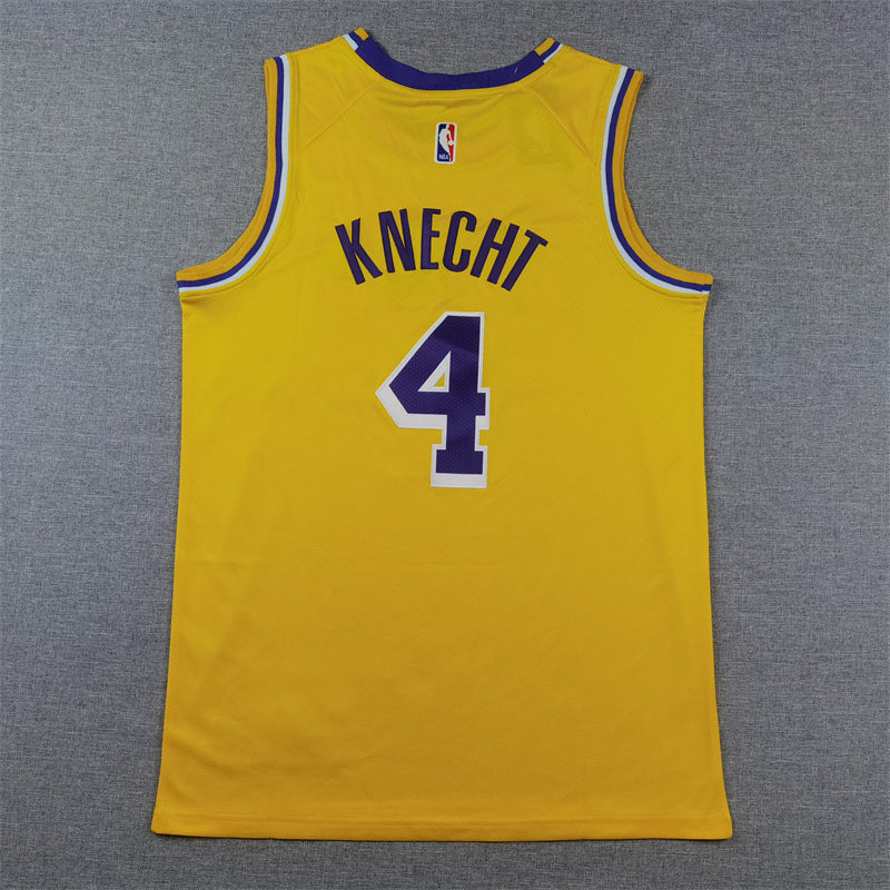 Men's Los Angeles Lakers Dalton Knecht #4 Gold Swingman Jerseys - Icon Edition